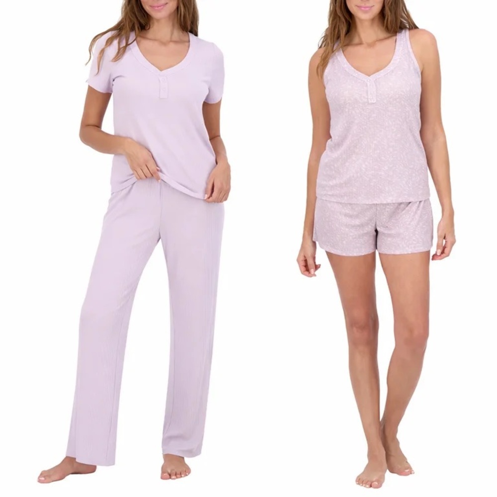 Live 2 Lounge Women’s 4 Piece Pointelle Lounge Wear Pajama Set Purple Size XXL